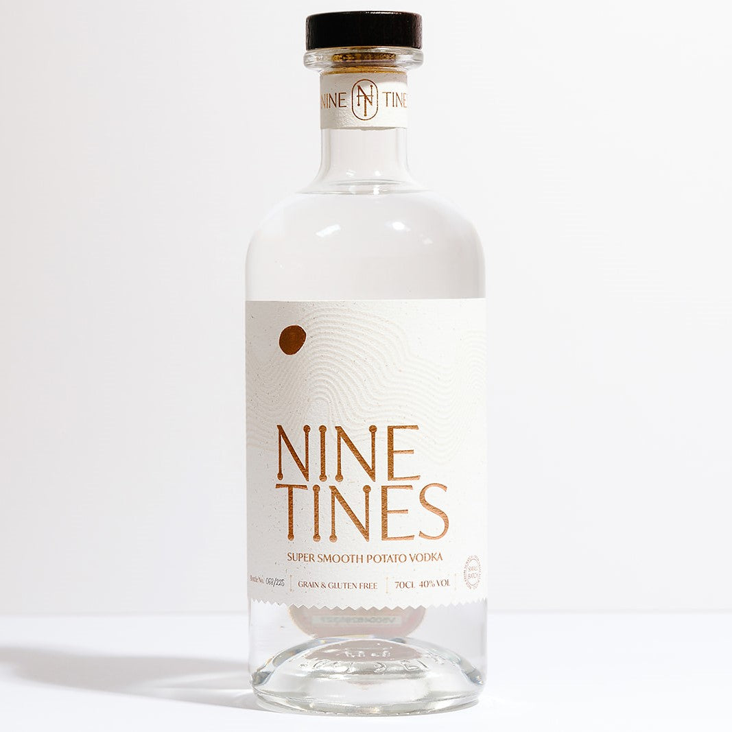 70cl bottle of Nine Tines Premium English Potato vodka