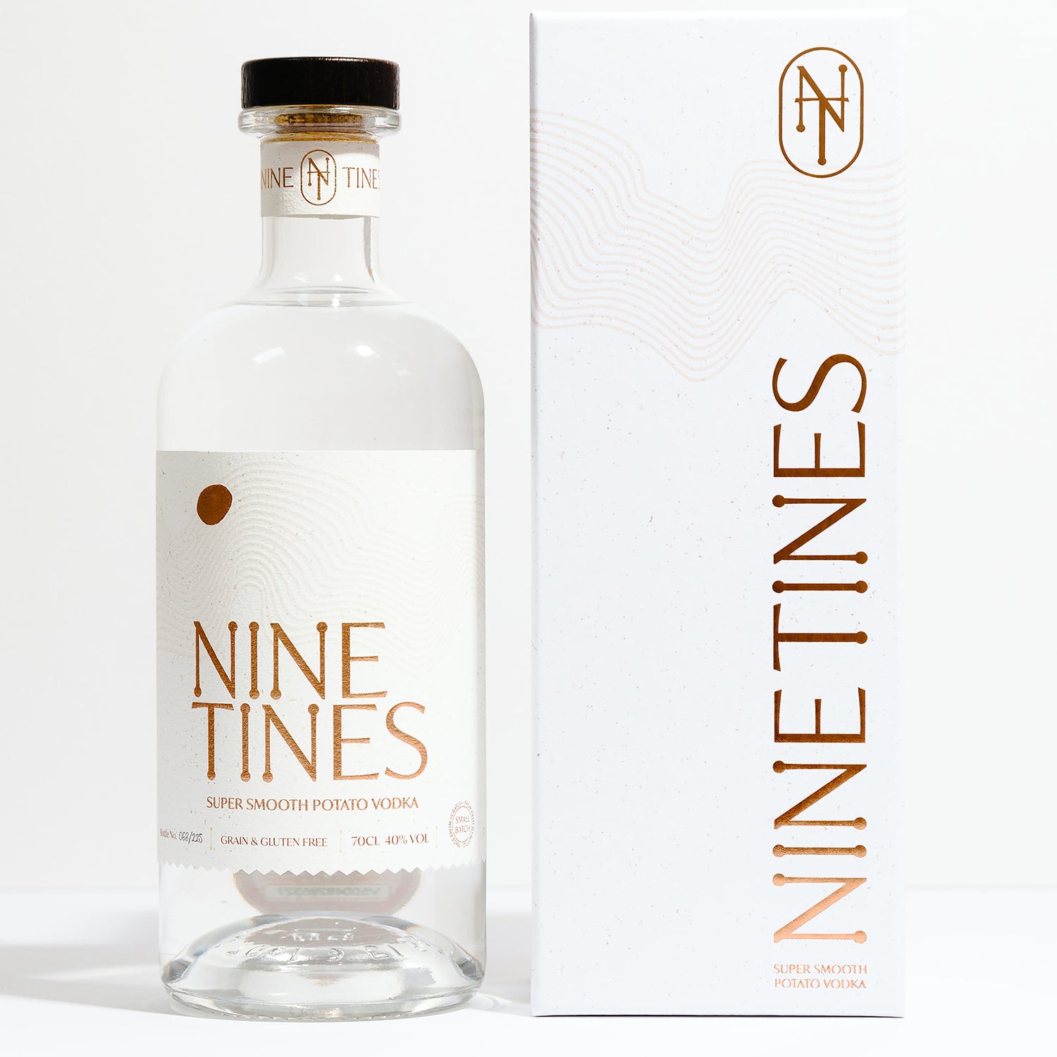 70cl bottle with gift box of Nine Tines Premium English Potato vodka