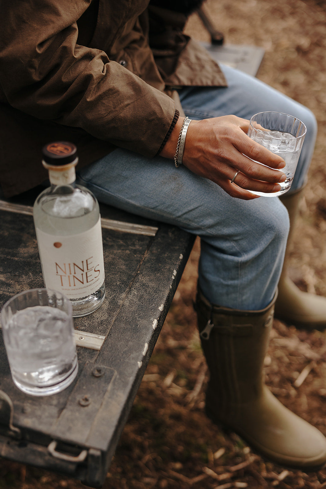 Bottle and glasses of premium English potato vodka