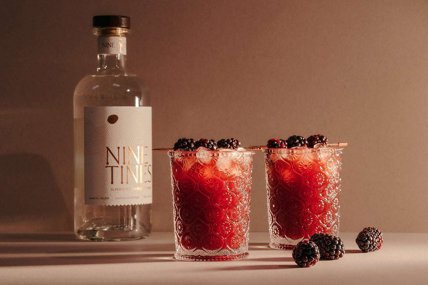 Dales Bramble cocktail made with Nine Tines Potato Vodka and blackberry liqueur over crushed ice