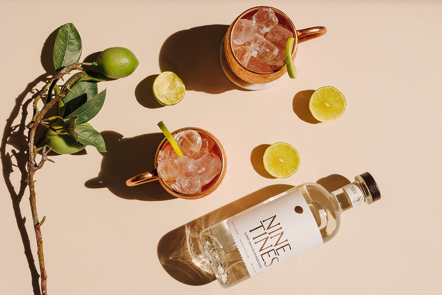 Nine Tines Hedgerow Mule cocktail served in copper mug with lime garnish