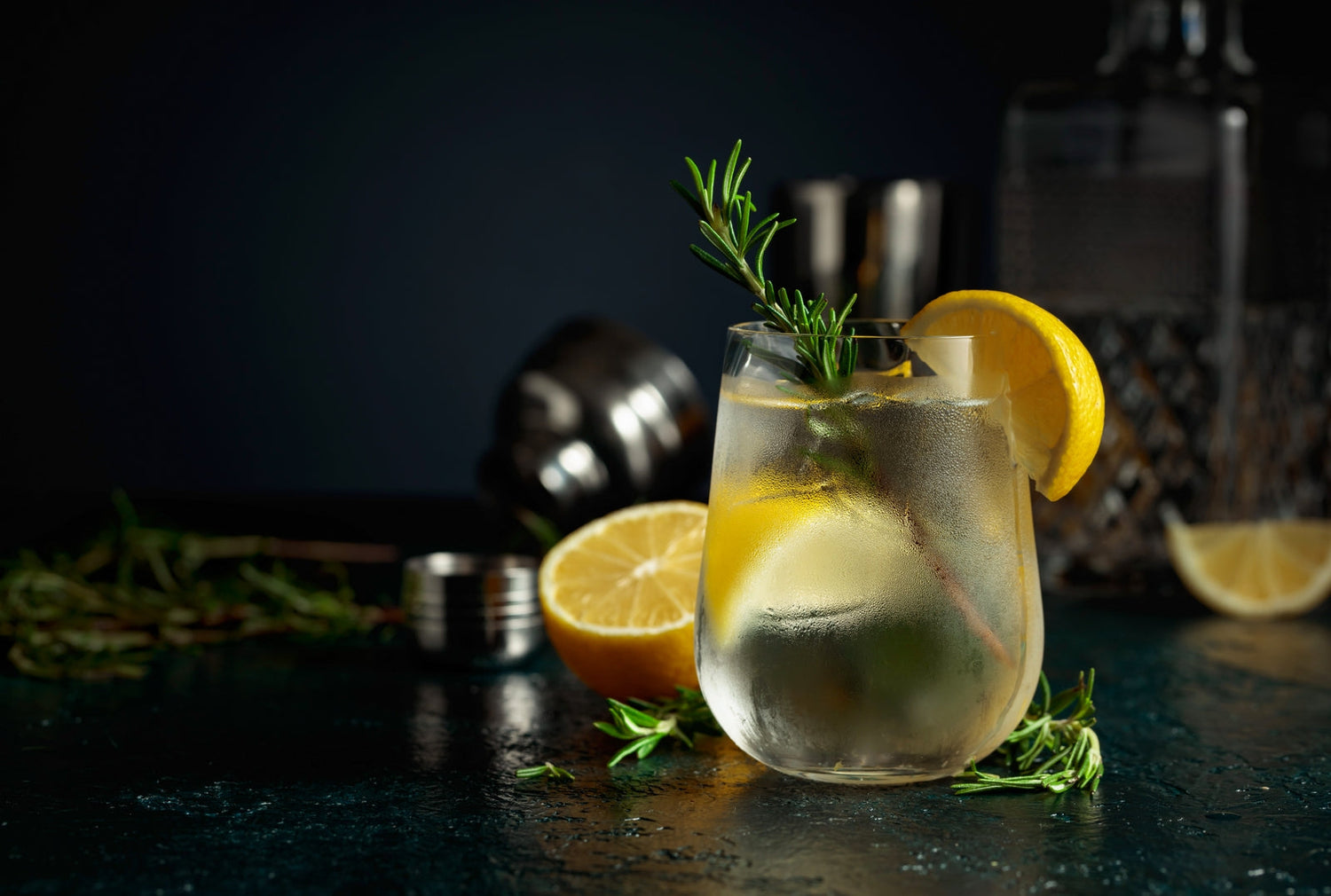 Tines & Tonic made with Nine Tines Potato Vodka, tonic water and lemon slices in tall glass